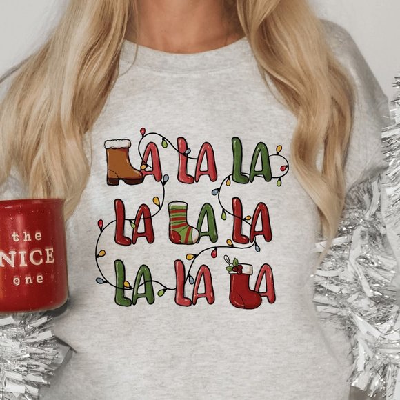 Desert Bloom Darlin Sweaters - La-La-La Festive Notes Light Grey Sweatshirt